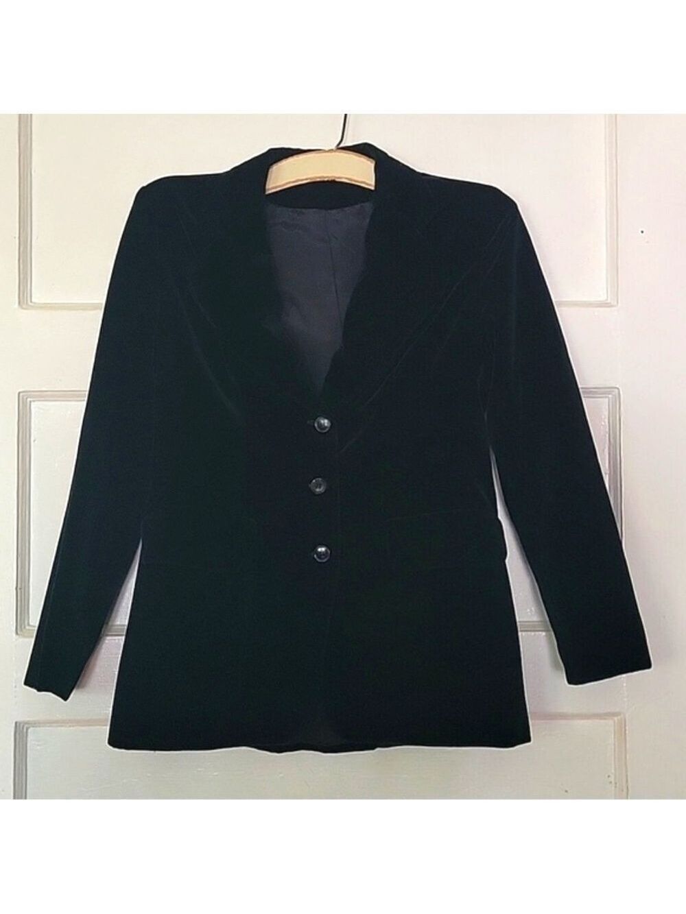 VINTAGE Black Velvet Blazer with Buttons Notched Lapel Women's Size S